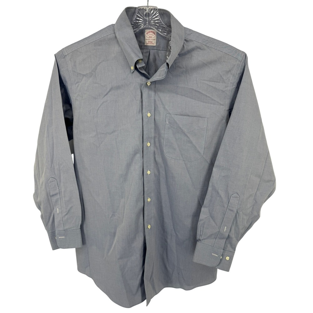 Brooks Brothers 346 Shirt‎ 17-4/5  Blue Regular Fit Non-Iron Cotton Button Down
